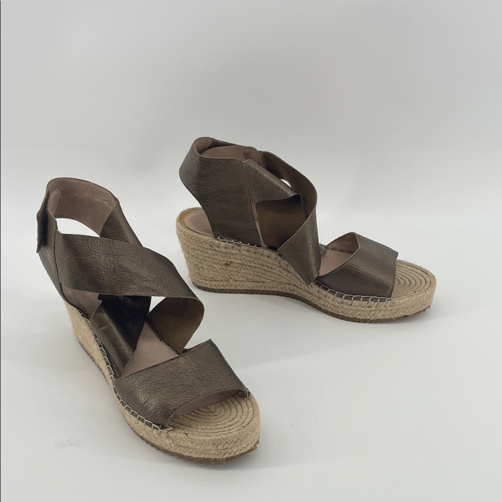 Eileen Fisher Willow Metallic Crisscross Espadrille Wedge Sandals 10 S84